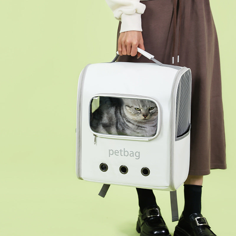 Large Capacity Portable Pet Backpack With Transparent Window Carrier Bag