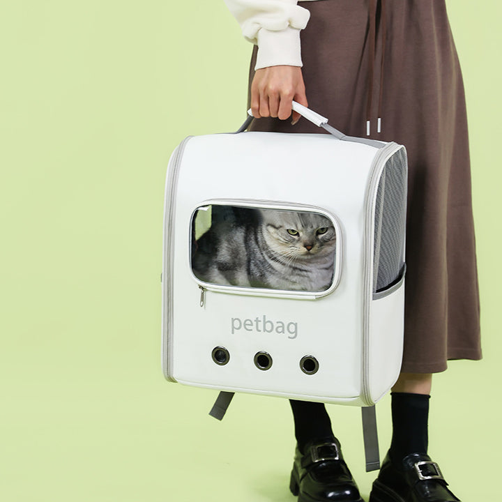 Large Capacity Portable Pet Backpack With Transparent Window Carrier Bag