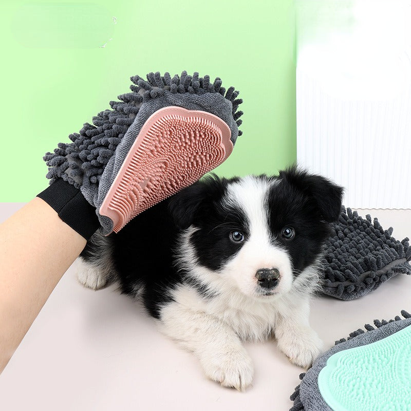 2 In 1 Pet Bathing Grooming Glove Brush Massage And Drying Tool