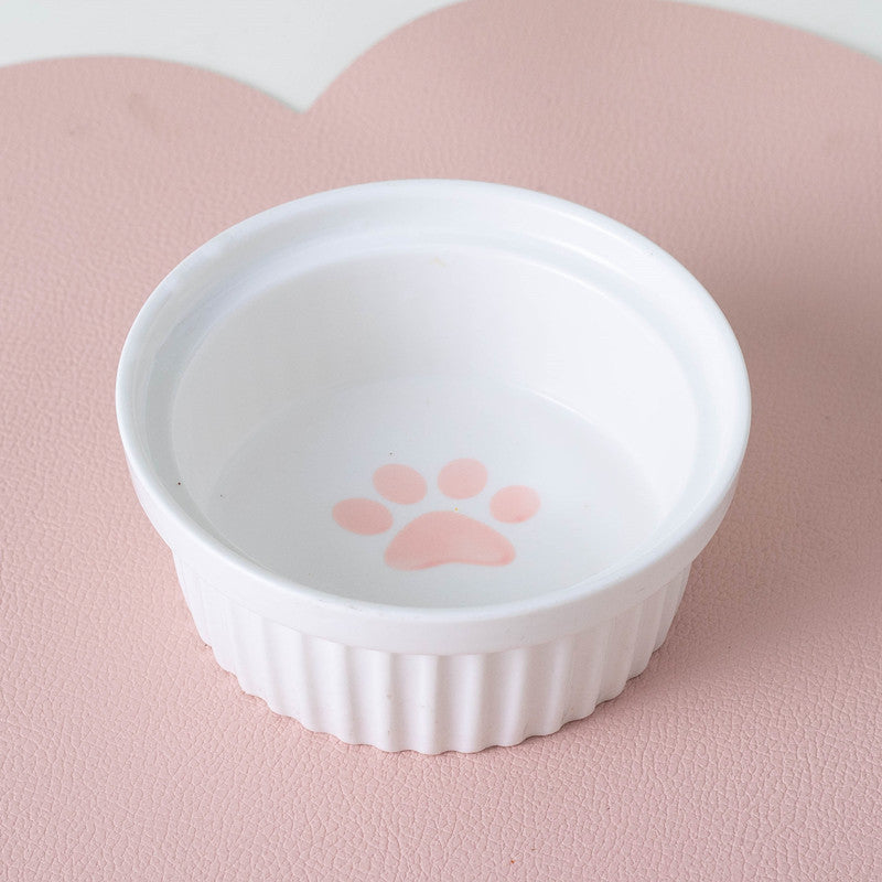Ceramic Double Bowl Elevated Pet Feeding Water Bowl Supplies