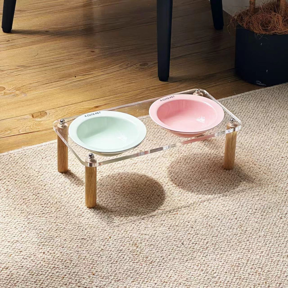 Anti Tumble Elevated Pet Double Bowl Ceramic Feeding Stand