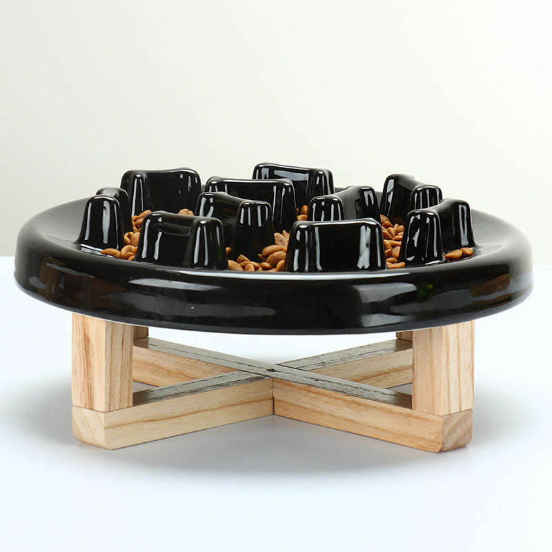 Tilted Solid Wood Double Pet Feeding Bowl