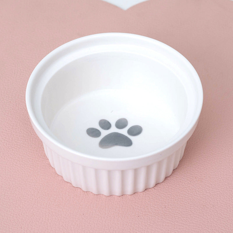Ceramic Double Bowl Elevated Pet Feeding Water Bowl Supplies