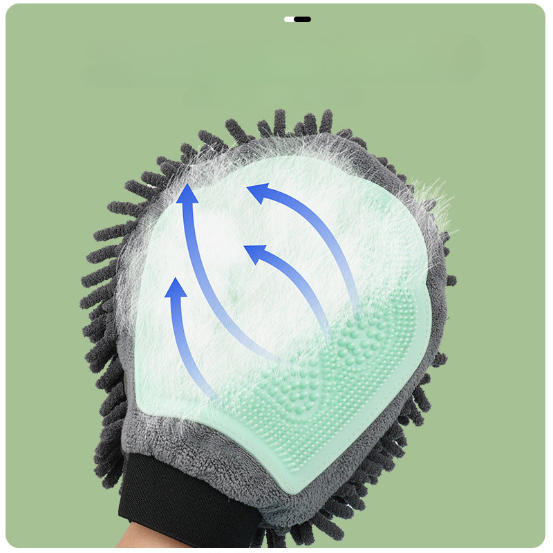 2 In 1 Pet Bathing Grooming Glove Brush Massage And Drying Tool