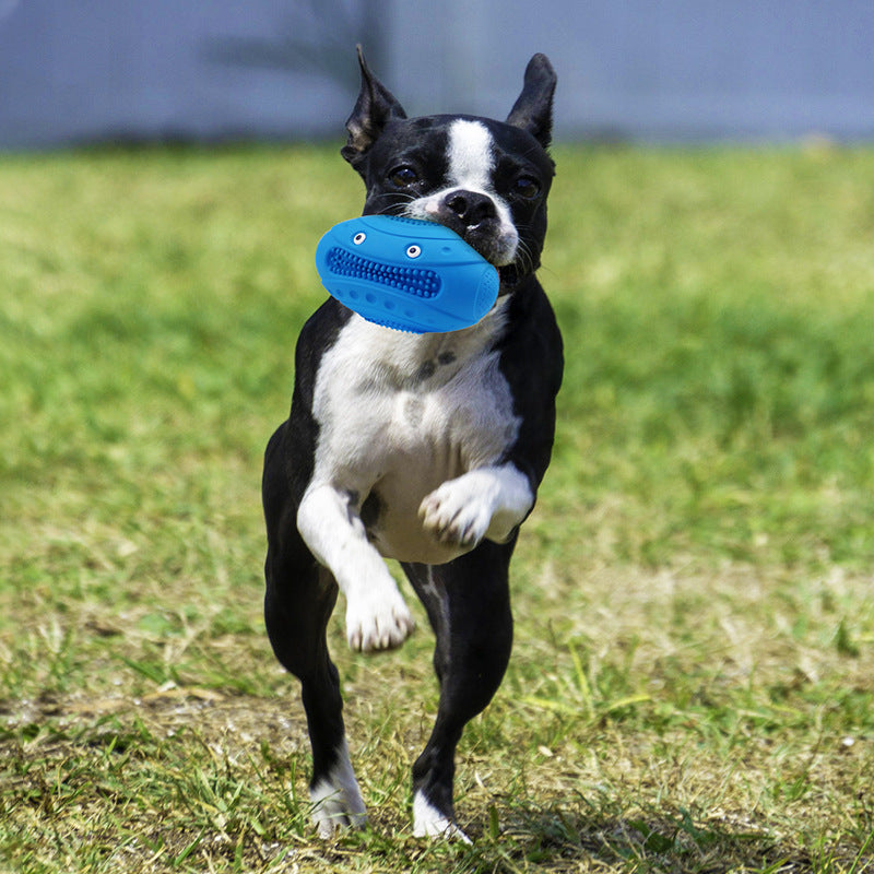 Pet Natural Rubber Squeaky Molar Rugby Chew Toy