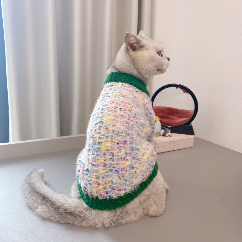 Color Block Pet Cardigan Sweater Warm Stylish Everyday Wear
