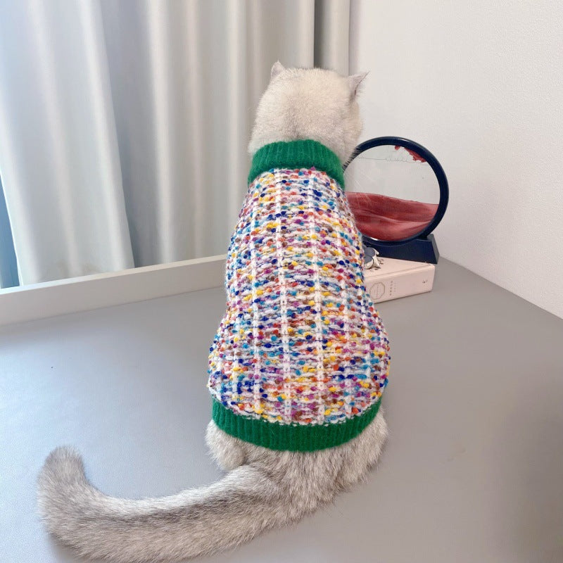 Color Block Pet Cardigan Sweater Warm Stylish Everyday Wear