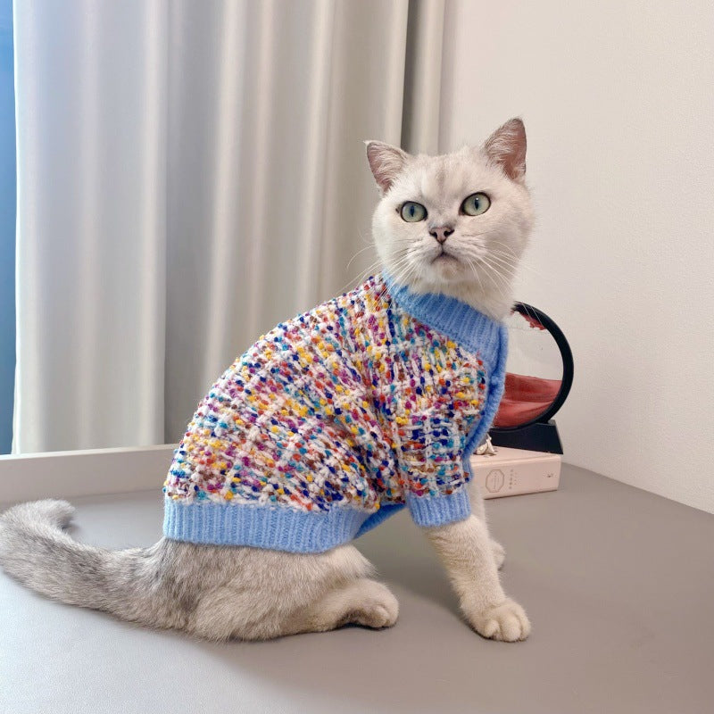 Color Block Pet Cardigan Sweater Warm Stylish Everyday Wear
