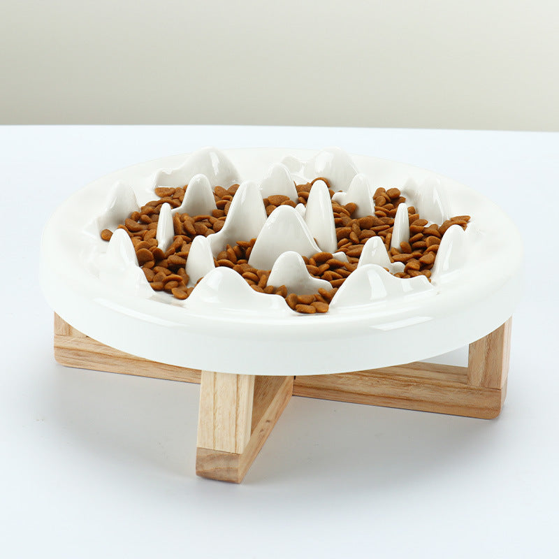 Tilted Solid Wood Double Pet Feeding Bowl