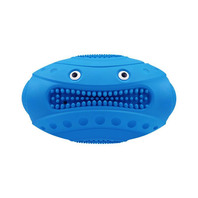 Pet Natural Rubber Squeaky Molar Rugby Chew Toy