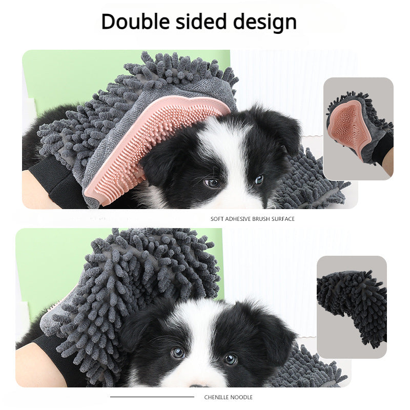 2 In 1 Pet Bathing Grooming Glove Brush Massage And Drying Tool