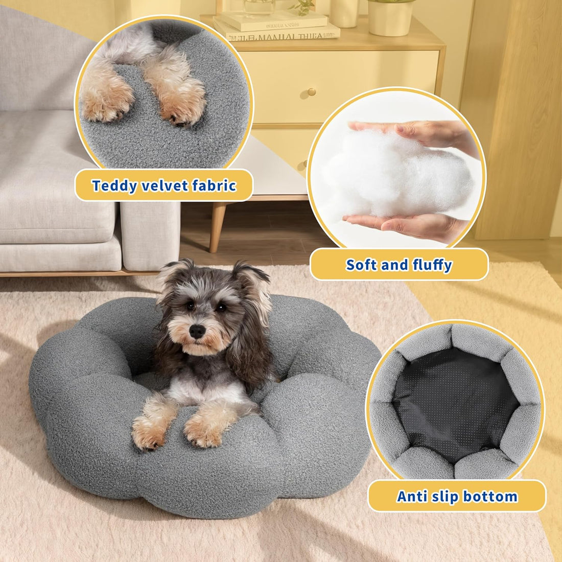 Pet Bed Calming Fluffy Plush Sherpa Donut Nest Sofa