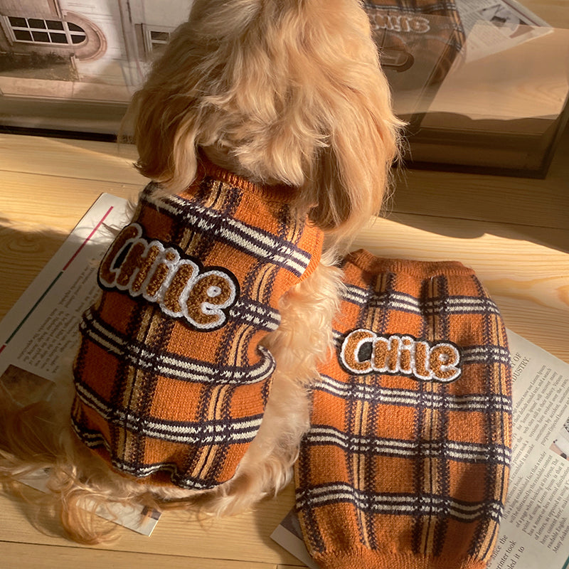 Vintage Plaid Pet Sweater Comfortable Clothing Outfit