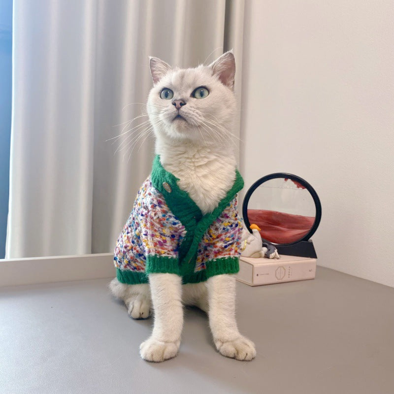 Color Block Pet Cardigan Sweater Warm Stylish Everyday Wear