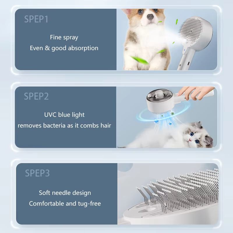 3 In 1 Pet Steam Grooming Brush Electric Spray Massage Shedding Tool