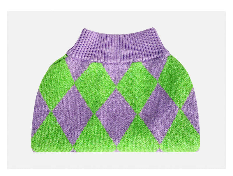 Trendy Plaid Pet Sweater Comfortable Clothing Outfit