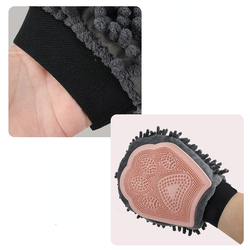 2 In 1 Pet Bathing Grooming Glove Brush Massage And Drying Tool