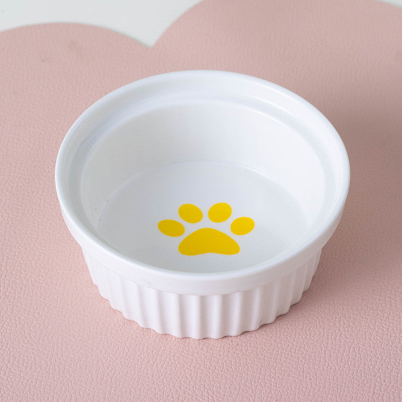 Ceramic Double Bowl Elevated Pet Feeding Water Bowl Supplies