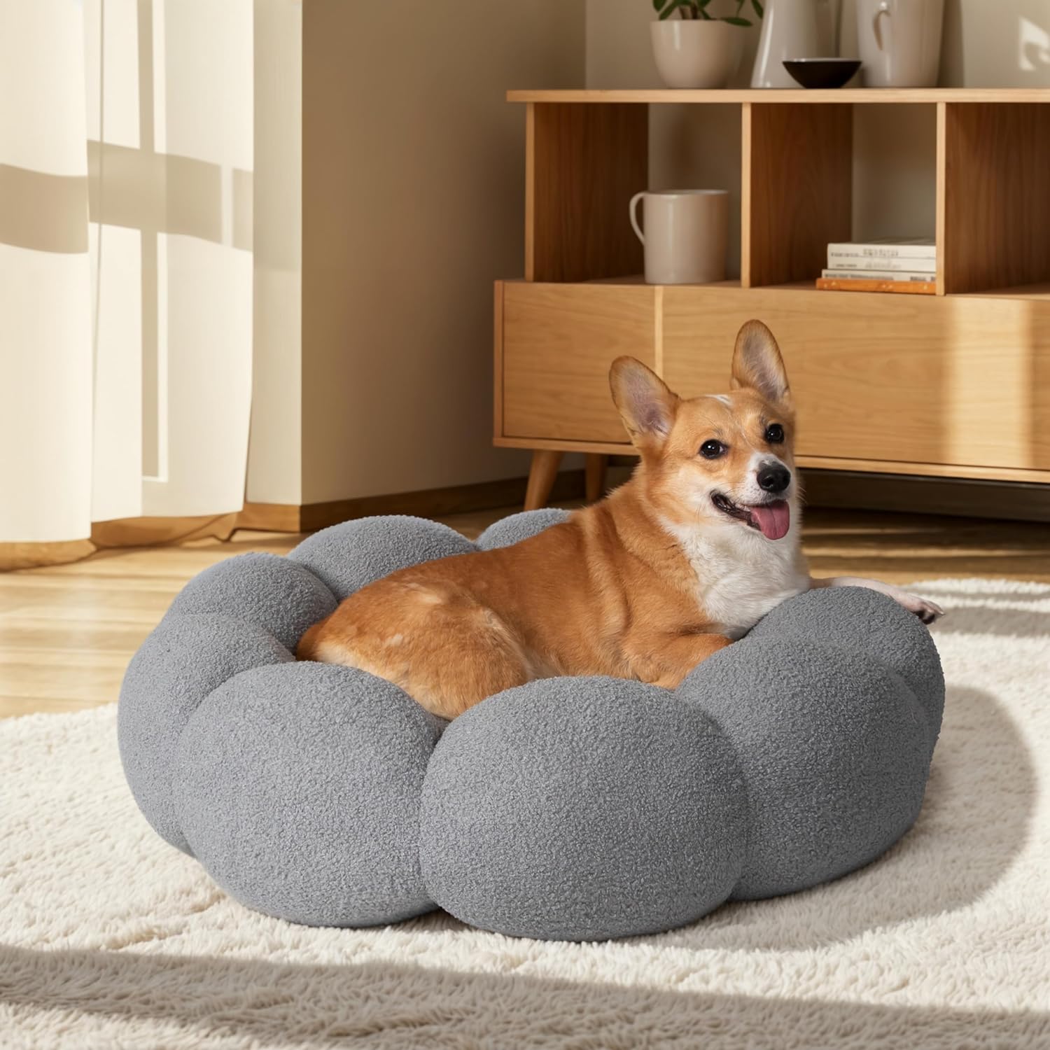 Pet Bed Calming Fluffy Plush Sherpa Donut Nest Sofa