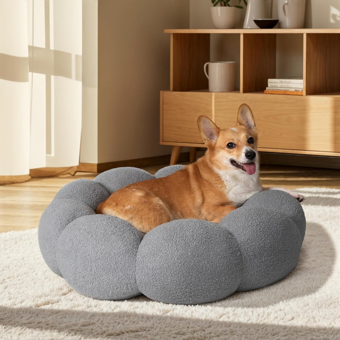 Pet Bed Calming Fluffy Plush Sherpa Donut Nest Sofa