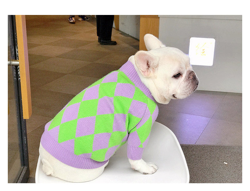 Trendy Plaid Pet Sweater Comfortable Clothing Outfit