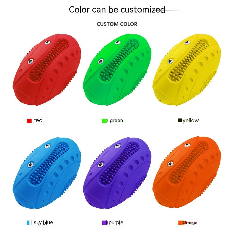 Pet Natural Rubber Squeaky Molar Rugby Chew Toy