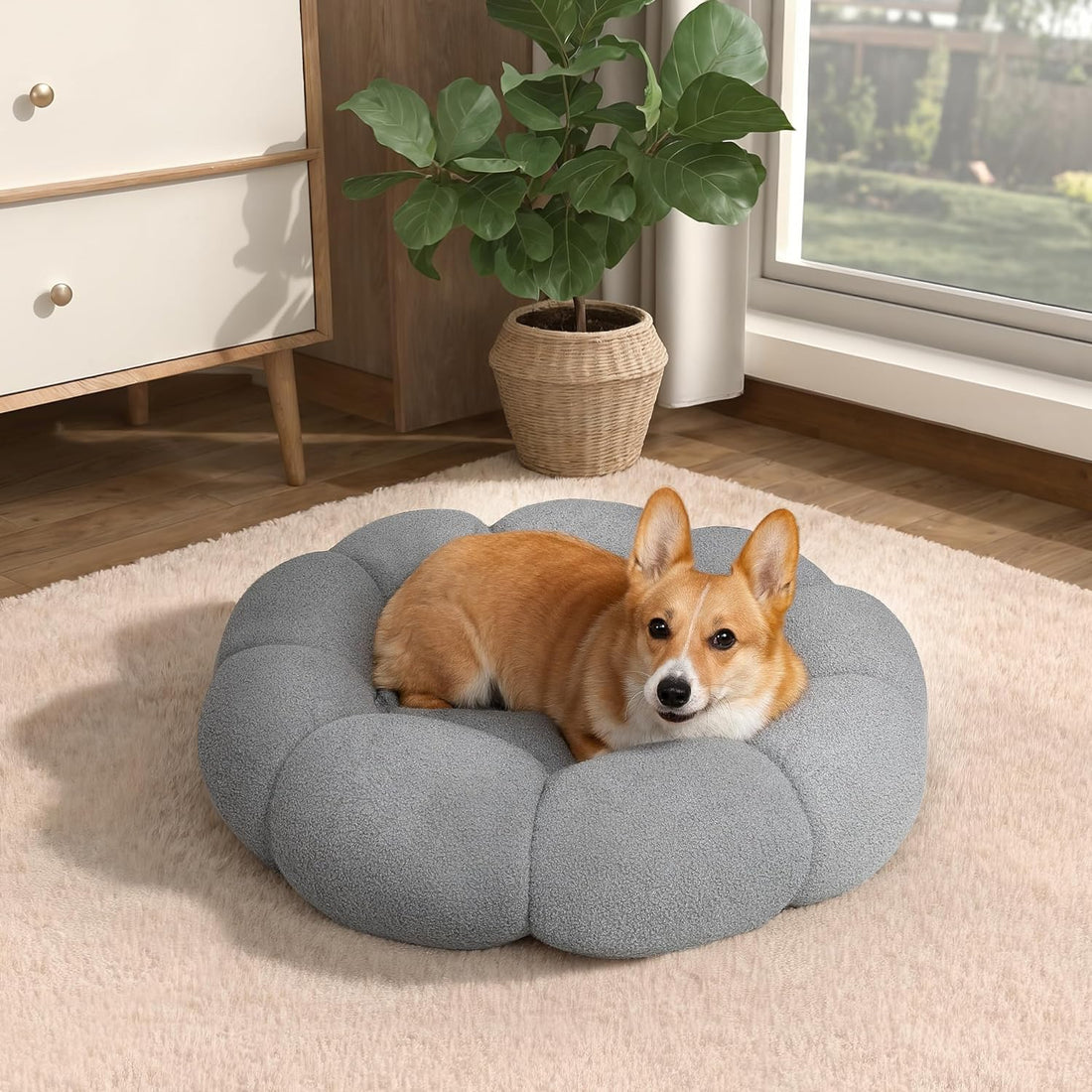 Pet Bed Calming Fluffy Plush Sherpa Donut Nest Sofa