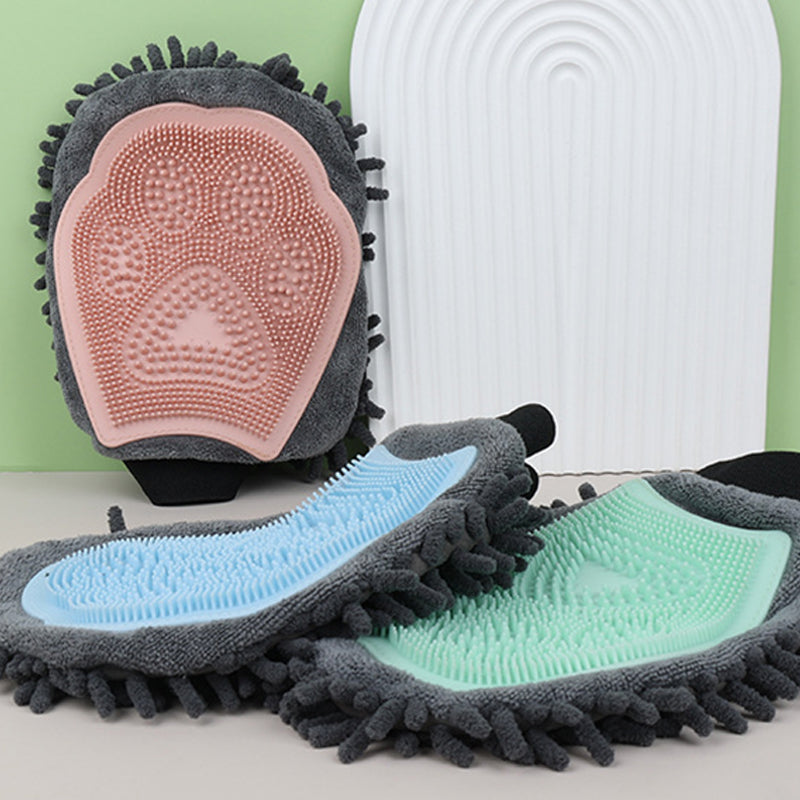 2 In 1 Pet Bathing Grooming Glove Brush Massage And Drying Tool
