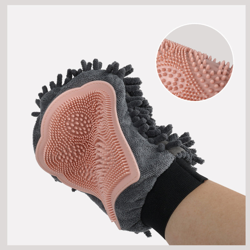 2 In 1 Pet Bathing Grooming Glove Brush Massage And Drying Tool