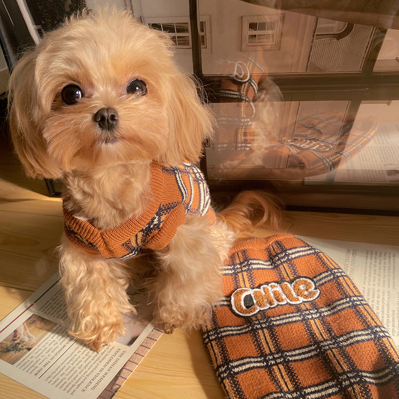Vintage Plaid Pet Sweater Comfortable Clothing Outfit