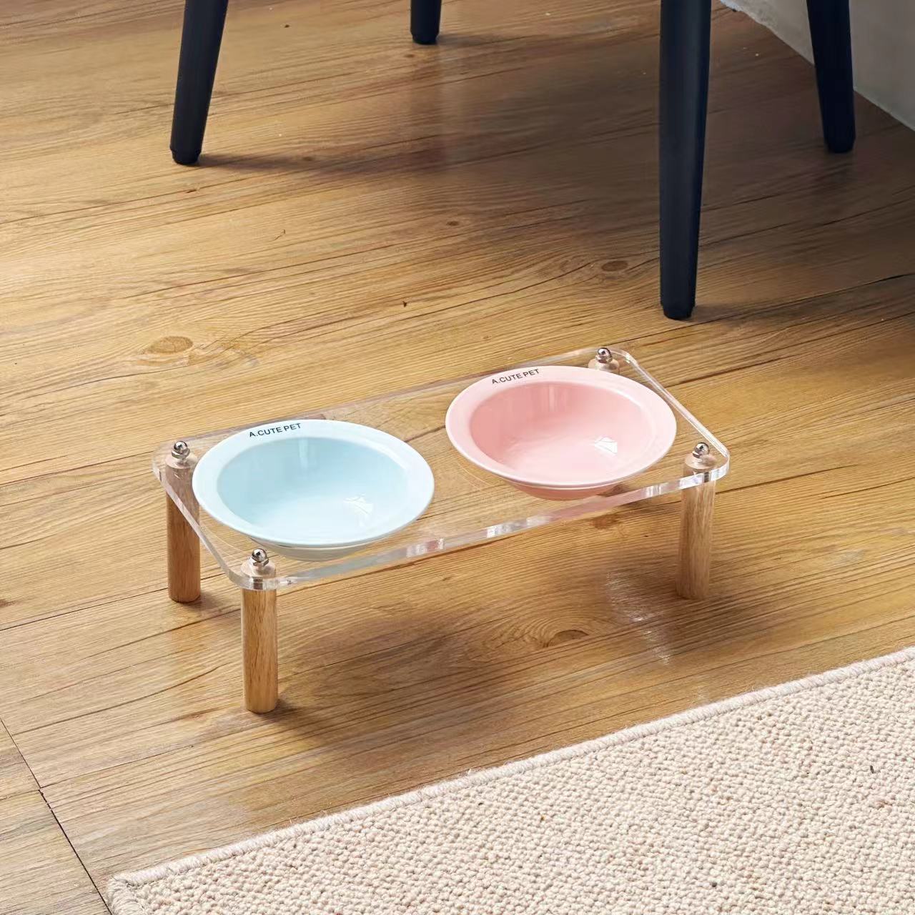 Anti Tumble Elevated Pet Double Bowl Ceramic Feeding Stand
