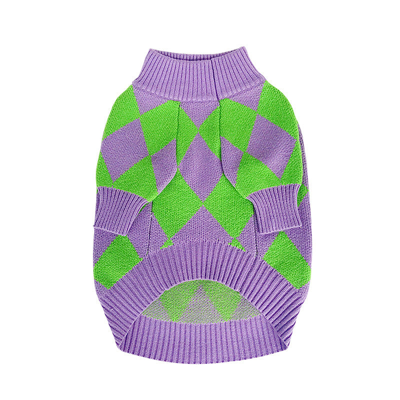 Trendy Plaid Pet Sweater Comfortable Clothing Outfit