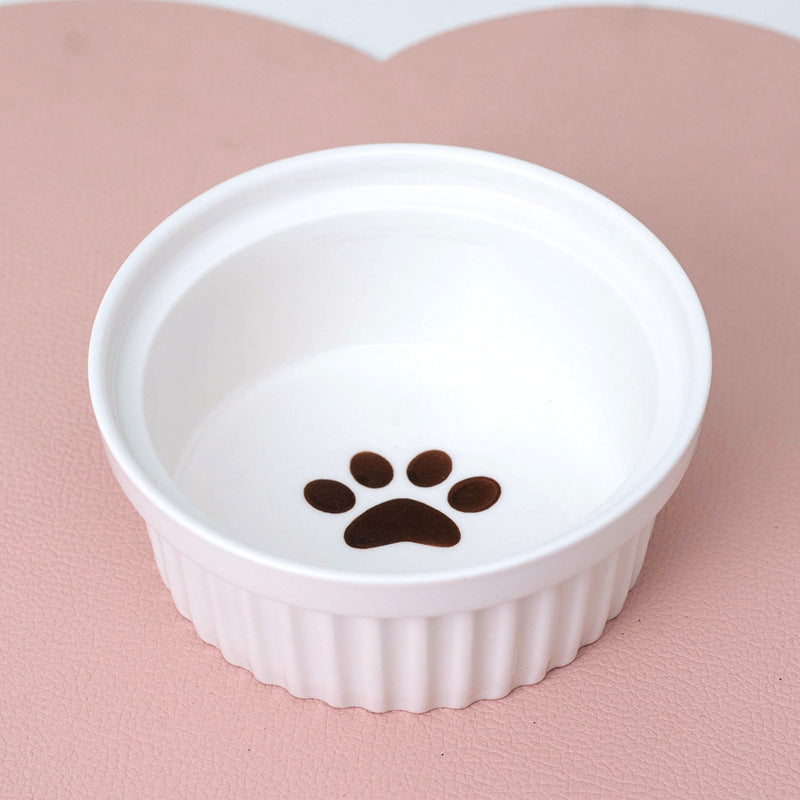 Ceramic Double Bowl Elevated Pet Feeding Water Bowl Supplies