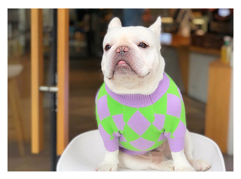 Trendy Plaid Pet Sweater Comfortable Clothing Outfit
