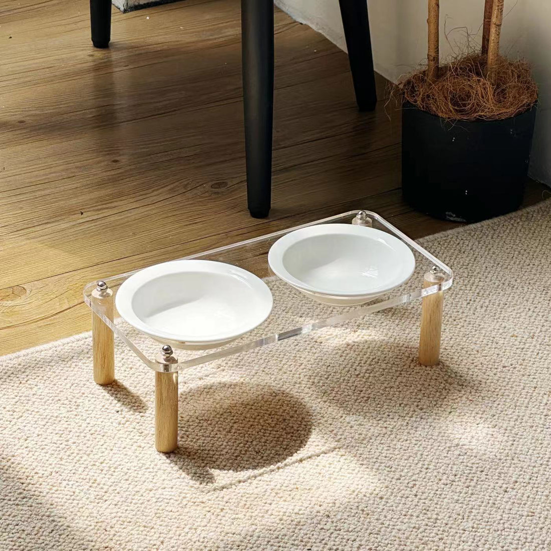 Anti Tumble Elevated Pet Double Bowl Ceramic Feeding Stand