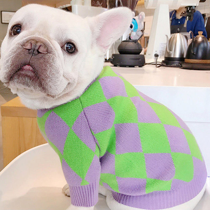 Trendy Plaid Pet Sweater Comfortable Clothing Outfit