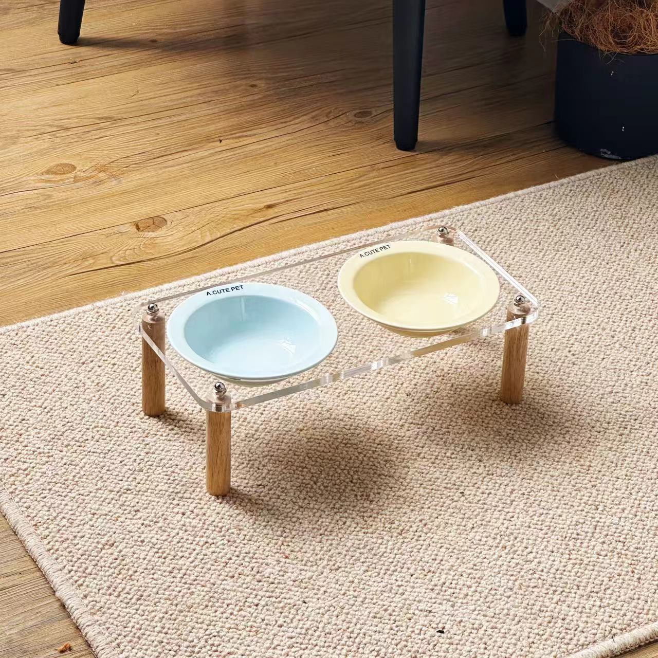 Anti Tumble Elevated Pet Double Bowl Ceramic Feeding Stand