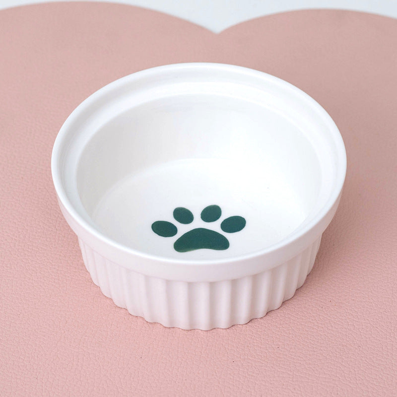 Ceramic Double Bowl Elevated Pet Feeding Water Bowl Supplies