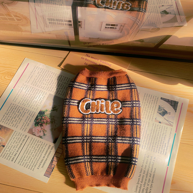 Vintage Plaid Pet Sweater Comfortable Clothing Outfit