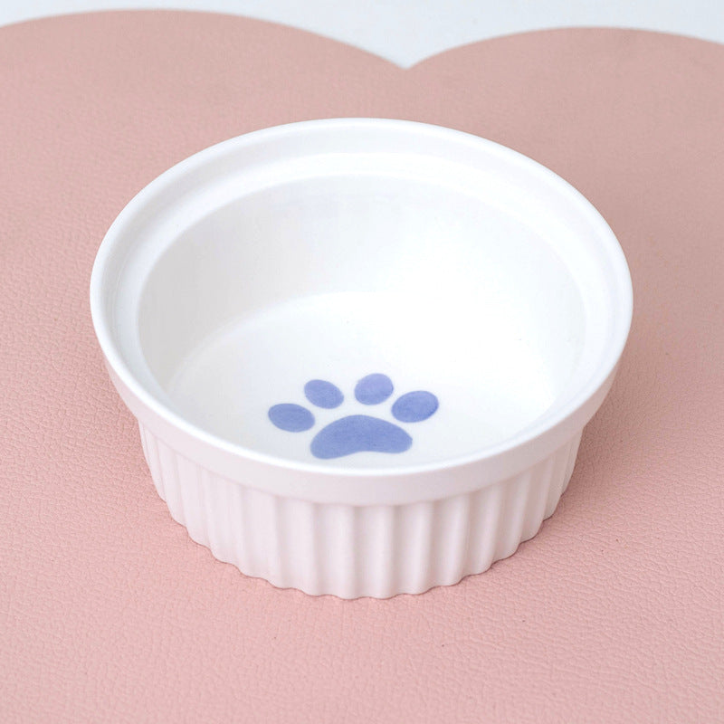 Ceramic Double Bowl Elevated Pet Feeding Water Bowl Supplies