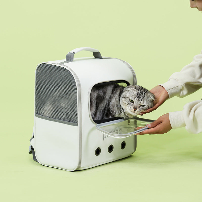 Large Capacity Portable Pet Backpack With Transparent Window Carrier Bag