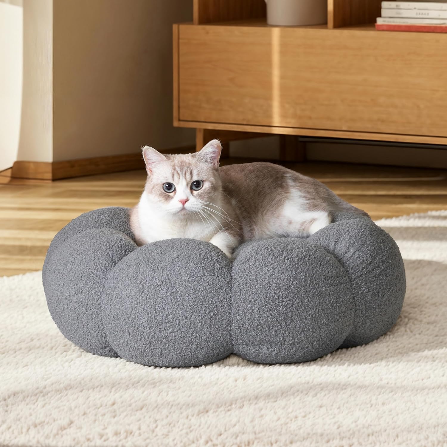 Pet Bed Calming Fluffy Plush Sherpa Donut Nest Sofa