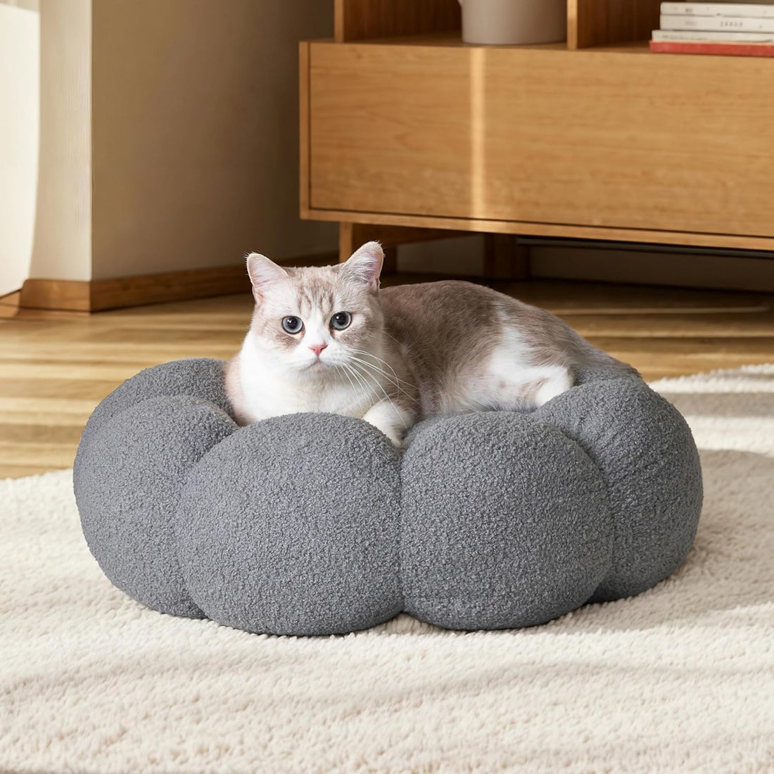 Pet Bed Calming Fluffy Plush Sherpa Donut Nest Sofa