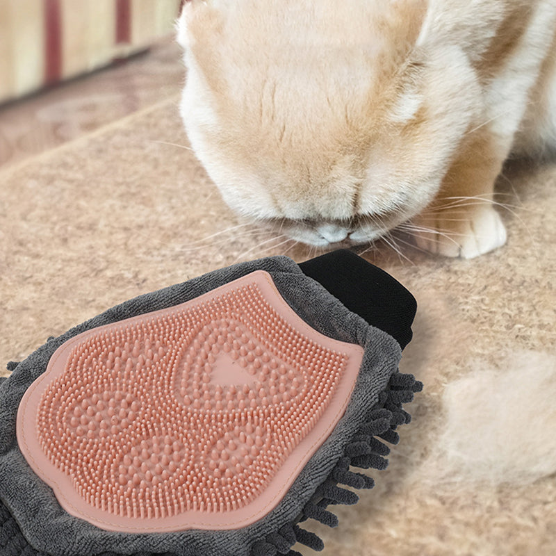 2 In 1 Pet Bathing Grooming Glove Brush Massage And Drying Tool