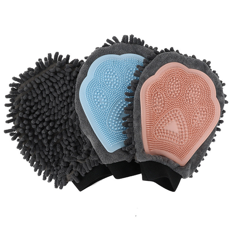 2 In 1 Pet Bathing Grooming Glove Brush Massage And Drying Tool